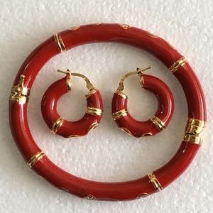 VTG Sterling Inlay Bracelet & Earring Set Cinnabar
